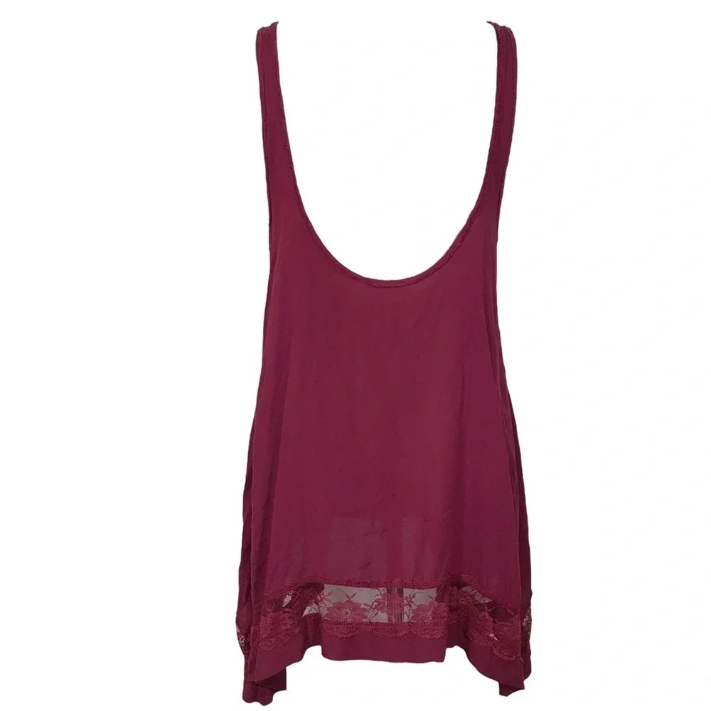 Intimately Free People Burgundy Trapeze Hem Hi Low Swing Tank Lace Size Medium - Picture 4 of 10